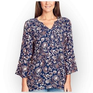Gloria Vanderbilt Women's Nova Blouse - Batik Stamp Midnight Affair, Small 983S